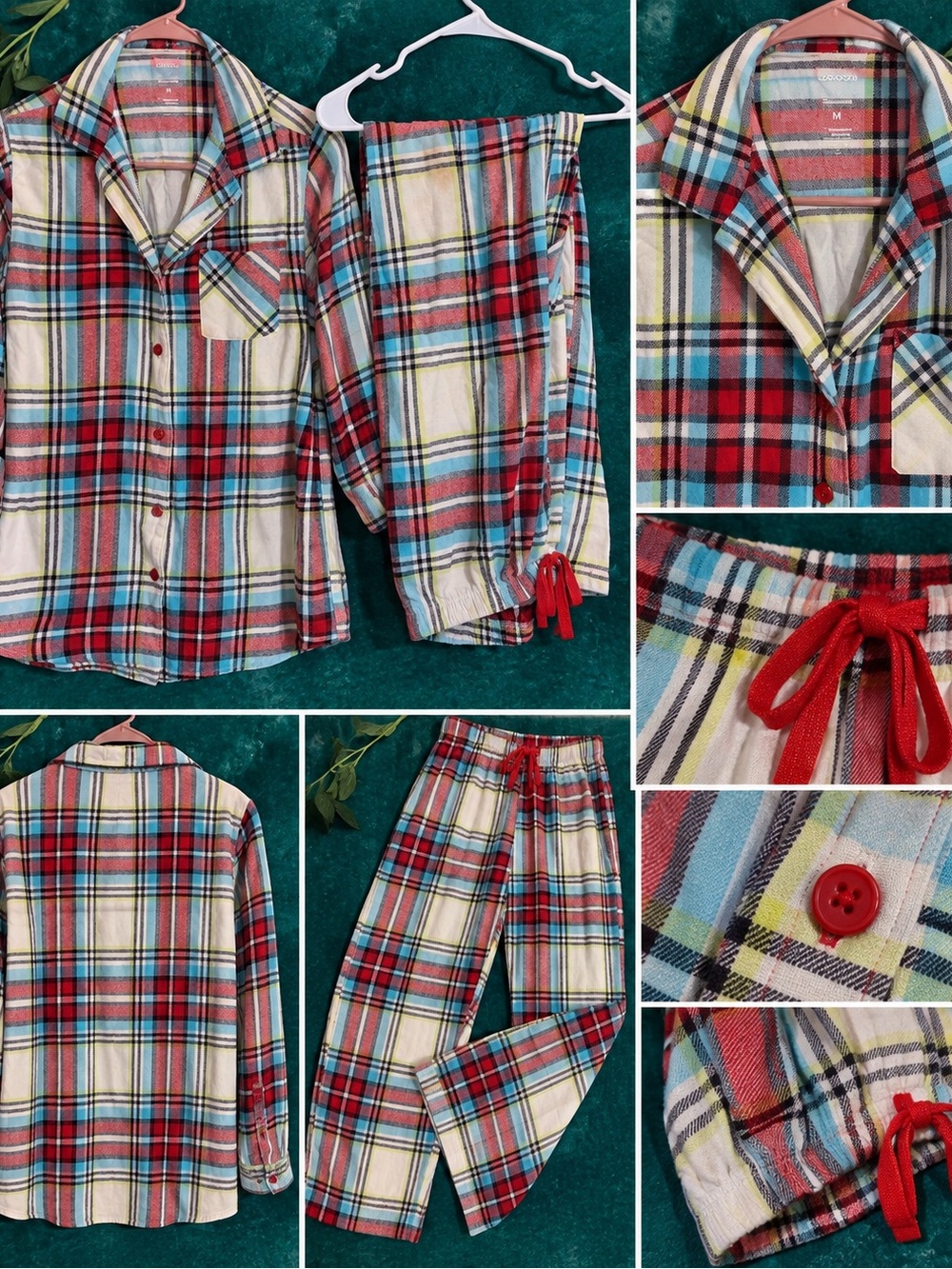 Women’s Plaid Red & Blue Flannel Pajama Set - Classic Two-Piece